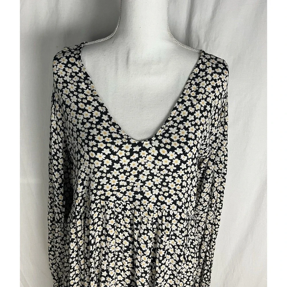 Billabong Dress Secret Wish Womens M Black Ditsy Floral‎ Mini Balloon Sleeve New